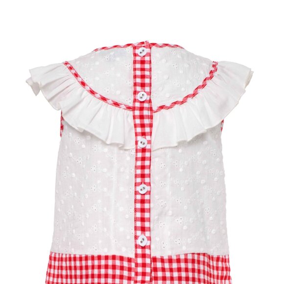 Gingham Girls Shorts Outfit in White and Red - Picture 5 of 8